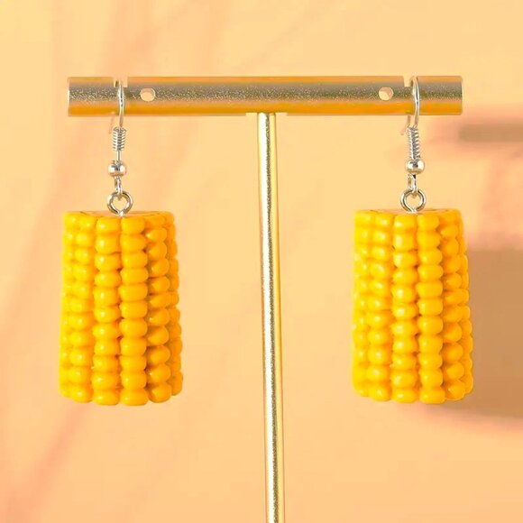 Earrings Corn on Cob 3D Fun Dangle Summer BBQ Trendy Stylish Novelty Unique cute - Picture 2 of 4